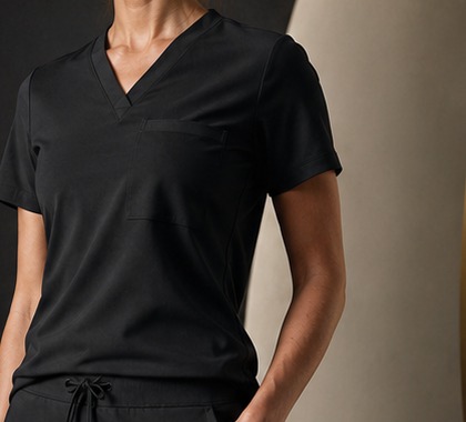 Clinical Culture V-Neck Scrub Top in Charcoal Black