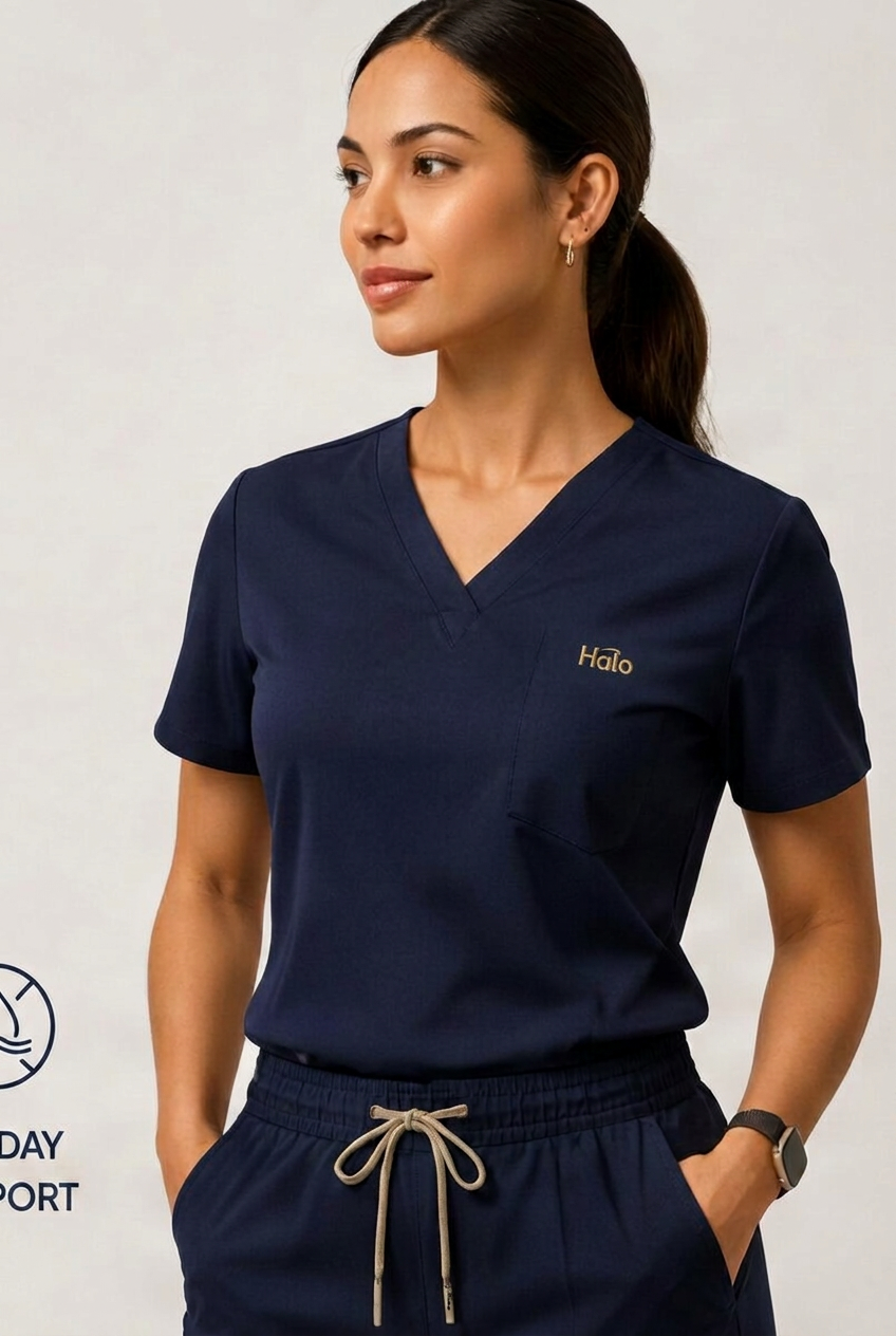 Aurelia V-Neck Scrub Top in Midnight Navy