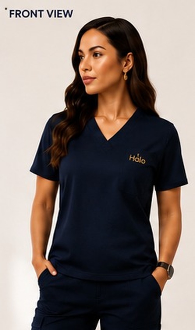 Aurelia V-Neck Scrub Top in Midnight Navy